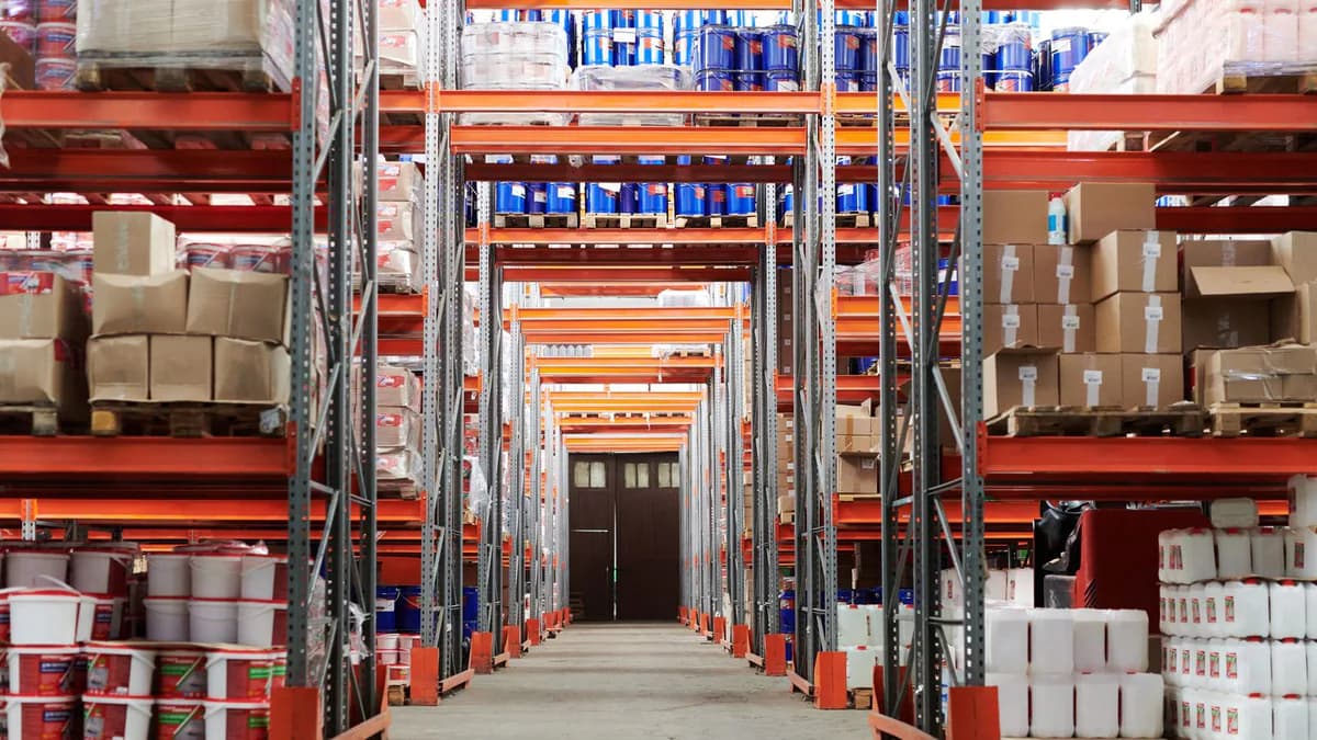 Warehouse storage layout showing organised racking and clear access aisles